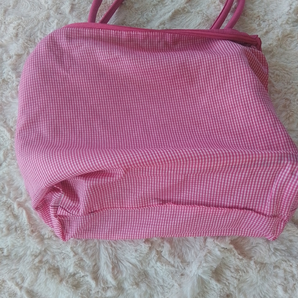 Belvah Black and White Tote with Pink Handles - Picture 4 of 5